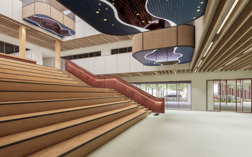 Artist impression of the SETI Centre's internal fit-out and entrance staircase.
